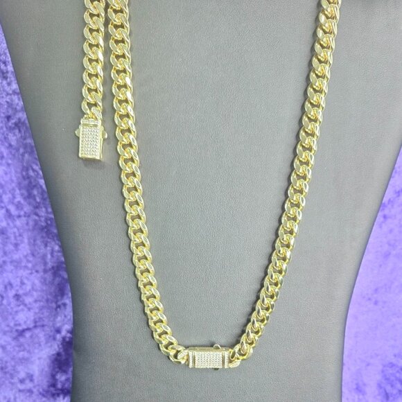 Goldtone Link Chain & Bracelet Set – Rhinestone Bezel Clasp, Heavyweight Shine - Picture 1 of 5